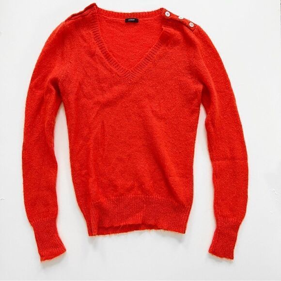 J. Crew Women Fall Season Orange Wynter Wool Mohair V-Neck Sweater Size XS - Picture 3 of 8